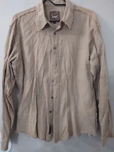 Roar Button Up Western Shirt Tan large Cowgirl raw hem rodeo Women's  - Picture 1 of 8