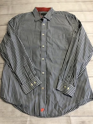 John Bartlett Consensus Shirt Mens Large Black Blue White Striped Button Down - Image 1 of 4