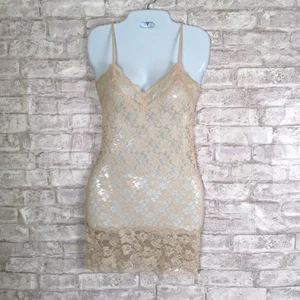 Vestido sin mangas de encaje con sello húmedo camisola pequeño marfil Y2K malla transparente caprichoso Fairycore - Imagen 1 de 7