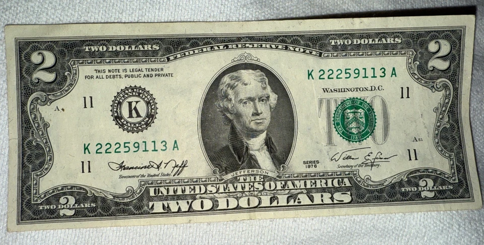 BUY NOW 1976 Series 2 dollar bill RARE K Series Good condition. - Image 1 of 2