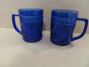 💙 Vintage Cobalt Blue Glass Mugs Set Of 2 Cups Made In France 💙 - Picture 1 of 7