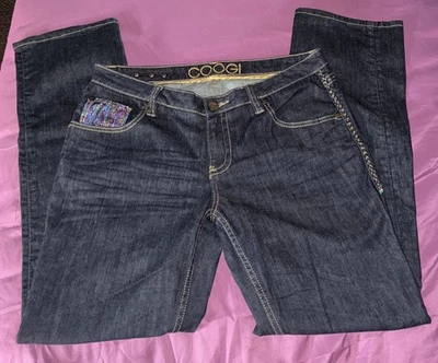 NEW COOGI Jeans Womens Size 15/16 33L Denim Straight Leg Rhinestones Dark Wash - Image 1 of 4