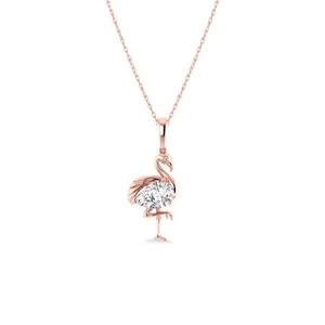 Flamingo Bird Pendant 1.00 Ct Lab Grown Diamond (G-VS) Women's Charm Necklace - Foto 1 di 6
