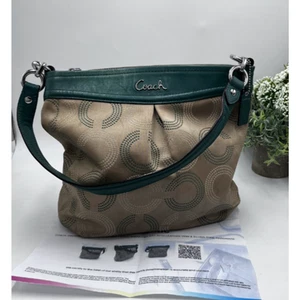 Borsa a tracolla Coach F20088 Ashley firmata a pois OP Art verde hippie certificata - Foto 1 di 15