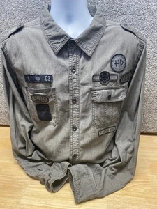 Harley Davidson Shirt Mens XL Gray Denim Black Label Pockets Patches FLAW - Picture 1 of 17