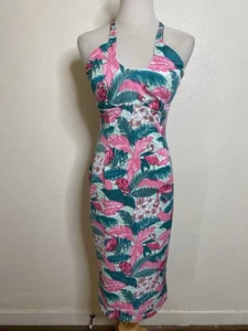 Bettie Page Pink Flamingo Tiki Wiggle Dress Size 8 - Picture 1 of 8