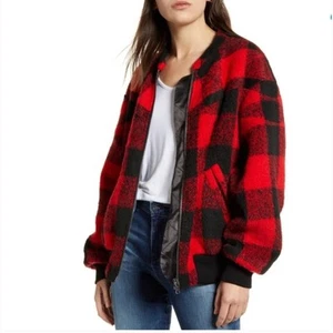 Rebecca Minkoff Brenda Red and Black Plaid Checkered Bomber Jacket Size S - Picture 1 of 10