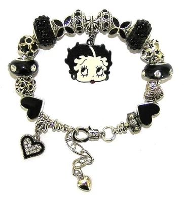 Betty Boop Bracelet With European Beads & Charms Classic Black With CZ Crystals - Image 1 of 4
