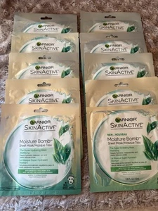 10 X Garnier Skin Active Moisture Bomb Hydrating Sheet Mask - Green Tea - Hyalur - Picture 1 of 3