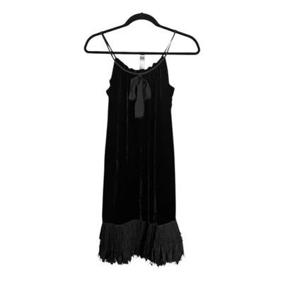 Vestido DVF Diane Von Furstenberg Elicia preto veludo mistura de seda renda franja bainha 2 - Imagem 1 de 4