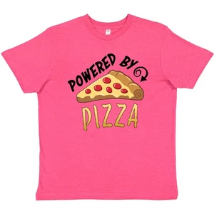 Inktastic Powered By Pizza Youth T-Shirt Food Lovers Funny Favorite Cheesy Tee - Picture 1 of 3