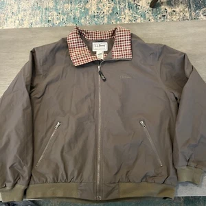 LL Bean Nylon Bomber Jacket XL Collared Plaid Flannel Lined 284429 Olive Green - Picture 1 of 14