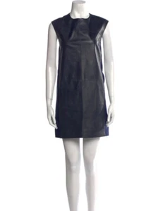 Vince Women's Lambskin Leather Sleeveless Mini Shift Dress Size 8 Blue - Picture 1 of 5