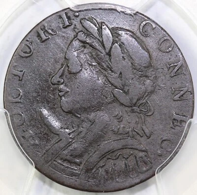 1787 1/2p Horned Bust 4-L Connecticut Colonial Half Penny PCGS VF 25 - Image 1 of 4