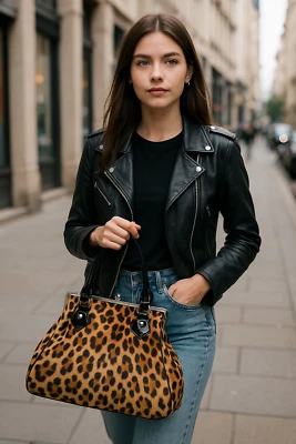 Modische Damen Handtasche Leopard Plüsch Mode Accessoires Vintage Retro Tasche - Bild 1 von 4