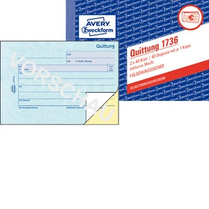 Avery forma especial 1736 recibo incl. IVA A6 transversal SD 2x40 hoja NUEVO - Imagen 1 de 3