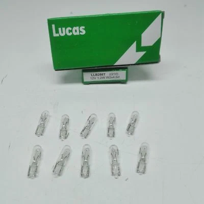 KIT 10 PZ LAMPADINA VETRO LUCAS LLB286T PER LUCI QUADRO CRUSCOTTO 12V 1.2W W2x4 - Image 1 of 2