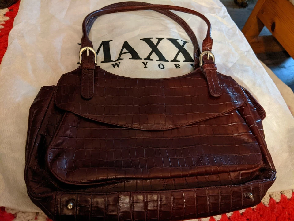 MAXX NEW YORK - Borgoña - Cocodrilo en relieve - Bolso de mano de cuero - En muy buena condición con bolso  Foto 1 de 4