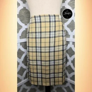 Jones New York Vintage Khaki and Black Plaid Linen Wrap Skirt Size 12 - Picture 1 of 6