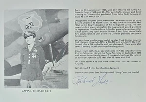 Richard Lee signed 8X10 Bio photo P-38 1stFG 15AF N.AFRICA ACE 5V - Picture 1 of 2