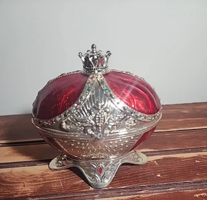 ❤️VTG SANKYO ENAMEL WALLACE MUSICALBOX EGG Plays The Nut Cracker Dancer JEWELED - Picture 1 of 11