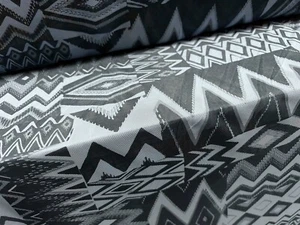 Power Mesh Net Stretch Spandex Fabric, Per Metre - Aztec Patchwork Print - Blue - Picture 1 of 4