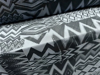 Power Mesh Net Stretch Spandex Fabric, Per Metre - Aztec Patchwork Print - Blue - Image 1 of 4