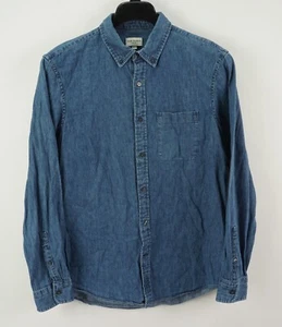 Club Monaco Mens Medium Slim Fit Long Sleeve Blue Denim Pocket Button Down Shirt - Picture 1 of 8