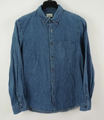 Club Monaco Mens Medium Slim Fit Long Sleeve Blue Denim Pocket Button Down Shirt - Image 1 of 4