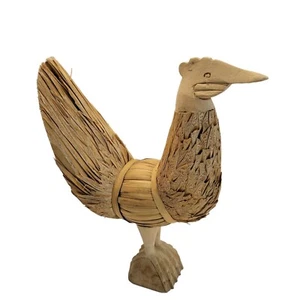 Vintage Hand Carved Chicken Hen Rooster Corn Husk Body Farmhouse Country Decor - Picture 1 of 12