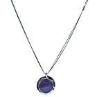 Silver Tone Purple Hand Painted Pendant Statement Necklace Costume Jewelry
