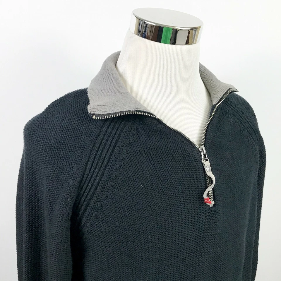 Guess Mens XL Half Zip Sweater Black Gray Knit 100% Cotton Pullover Casual  - Image 1 of 4
