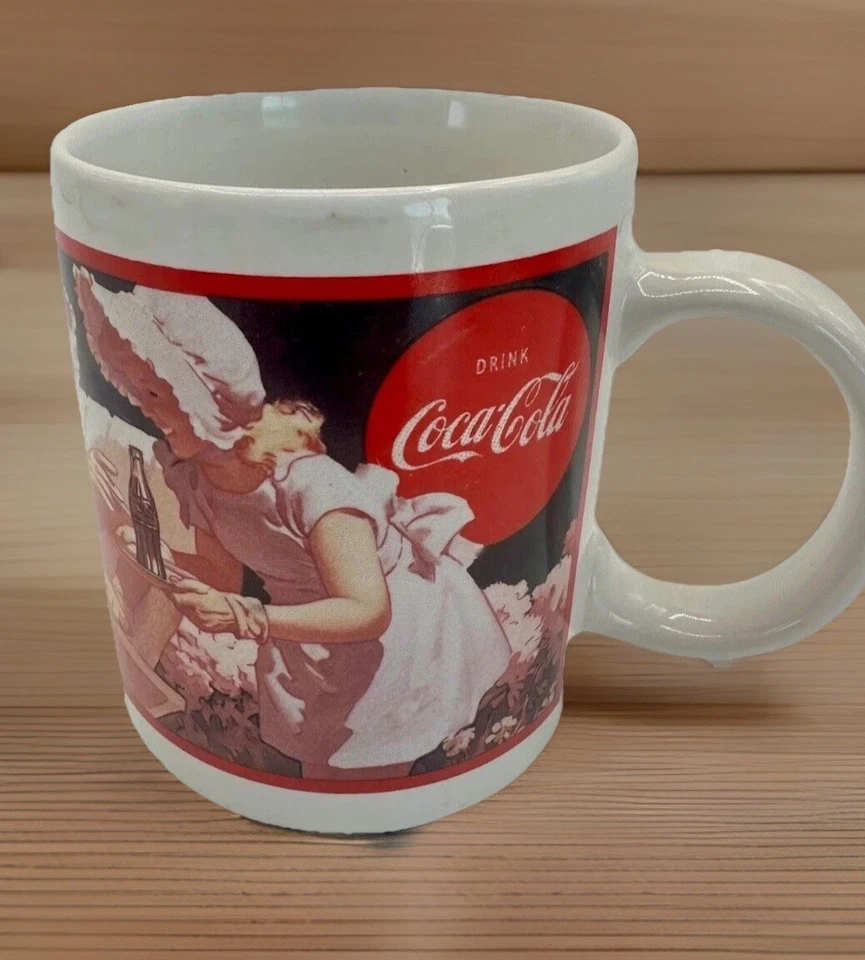 Vintage Coca-Cola Mug 1950s Poster Art Retro Diner Hospitality Ad Ceramic Cup - Image 1 of 3