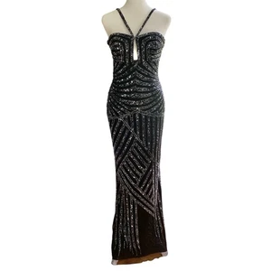 Faviana Whimsigoth Black Beaded Maxi Dress Gown Size 4 Dark Fairy Grunge Y2K - Picture 1 of 21