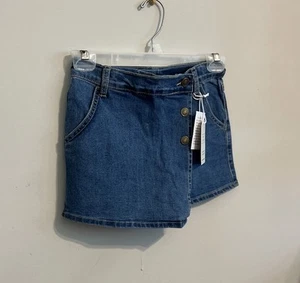 NWT Social Academy Denim Blue Jean Cross Over Button Front Wrap Skirt Skort - Picture 1 of 6