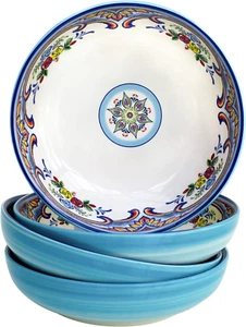 Zanzibar Collection Pasta Bowl Sets, Set of 4, Spanish Floral Design, Multicolor - Picture 1 of 1