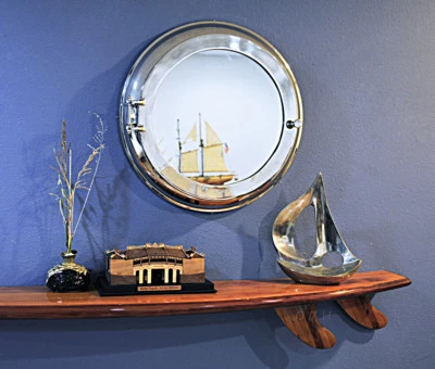 Porthole Mirror 21" Shallow Depth Medicine Cabinet Surface Wall Mounted Aluminum