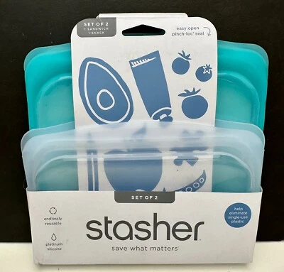 Juego de 2 bolsas de silicona transparentes/verdes para sándwiches y bocadillos STBND09 Foto 1 de 3