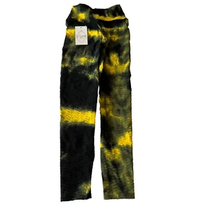 Muscle Sisters Workout Leggings Womens Size S Black Yellow Tie Dye Stretch - Picture 1 of 13