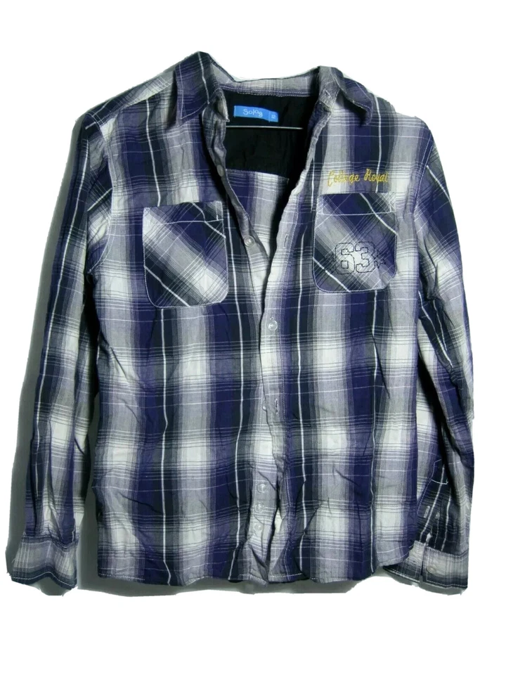 Camisa delgada Solog Boys manga larga a cuadros con bolsillos con botones logotipo 100 % algodón talla 12 Foto 1 de 1