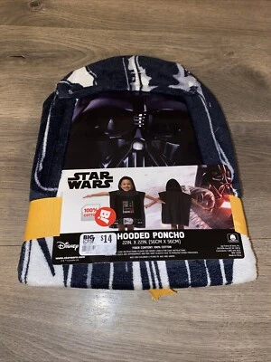 Towel Hooded Darth Vadar Cotton Star Wars Bath Poncho Beach Pool 22”x22”  Disney - Image 1 of 4