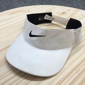 Nike Dri Fit Visor Hat Mens White OS Adjustable Curved Brim Embroidered Logo - Picture 1 of 16
