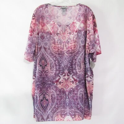 Catherines блузка туника верхний плюс размер 3 X розовый фиолетовый короткий рукав v-образным вырезом новый - Изображение 1 из 4