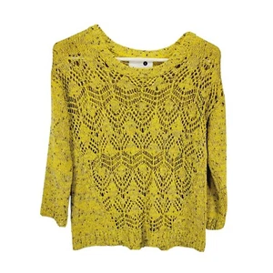 Pieces Kensie Yellow Black Marled Crew Neck Sweater Small S Womens - Picture 1 of 7