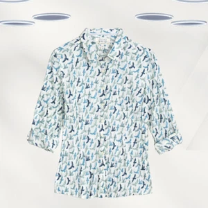 Ex Seasalt Women's Long Sleeve Shirt in Ivory Bird Print - Picture 1 of 4