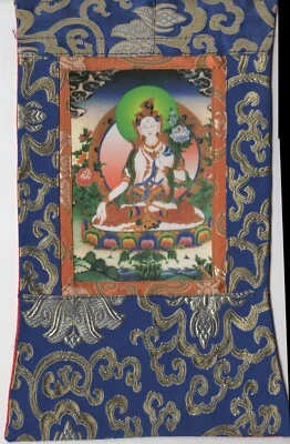 White Tara Buddha Thangka Print Buddhist Meditation Cloth Scroll Decor Picture - Image 1 of 3