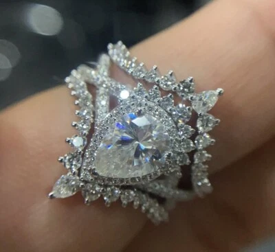 2.00 Ct Pear Cut White Treated Diamond Engagement Ring 925 Sterling Silver - Image 1 of 2