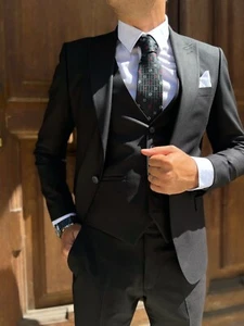 Herren Kleid mit Weste Farbe Schwarz Verstellbare Weste Zigarettenhose Slim Kleid - Bild 1 von 6