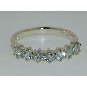 High Quality Solid Hallmarked Sterling Silver Natural Aquamarine Eternity Ring
