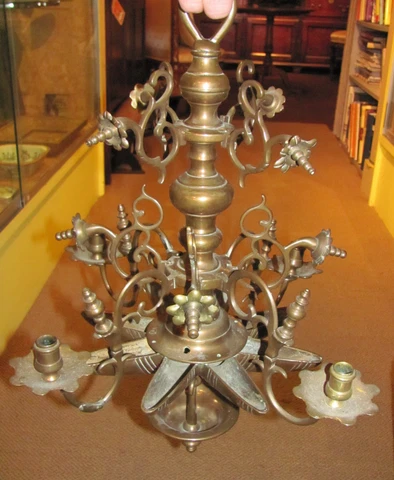 Antique Dutch Rose Brass Chandelier 17th Century Cover